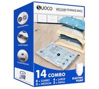 SUOCO Sacs de Rangement Sous Vide 14 Combo avec Pompe Électrique - Sacs de Compression Étanches Gain de Place pour Vêtements, Literie, Couettes, Sacs Sous Vide pour Maison/Voyage