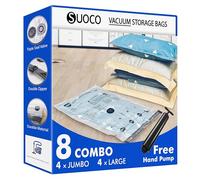 SUOCO Sacs de Rangement Sous Vide 4 Jumbo + 4 Large avec Pompe à Main de Voyage - Sacs de Compression Étanches Gain de Place pour Vêtements, Literie, Couettes, Grands Sacs Sous Vide pour Maison/Voyage