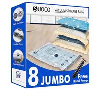 SUOCO Sacs de Rangement Sous Vide 8 Jumbo avec Pompe à Main de Voyage - Sacs de Compression Étanches Gain de Place pour Vêtements, Literie, Couettes, Grands Sacs Sous Vide pour Maison/Voyage