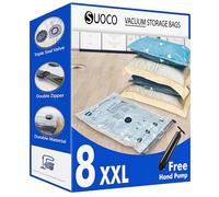 SUOCO Sacs de Rangement Sous Vide 8 Jumbo Plus avec Pompe à Main de Voyage - Sacs de Compression Étanches Gain de Place pour Vêtements, Literie, Couettes, Grands Sacs Sous Vide pour Maison/Voyage
