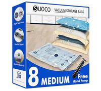 SUOCO Sacs de Rangement Sous Vide 8 Medium avec Pompe à Main de Voyage - Sacs de Compression Étanches Gain de Place pour Vêtements, Literie, Couettes, Sacs Sous Vide pour Maison/Voyage