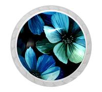 suojapuku Bouton d'armoire, poignées de tiroir, poignée de quincaillerie, 4 boutons de commode, décoration de cuisine,fleurs bleu vert,Poignée en verre cristal