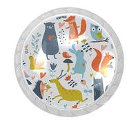 suojapuku Bouton transparent Poignée d'armoire Boutons de tiroir Boutons de commode,animaux de la forêt oiseaux et fleurs,4 poignées décoratives en verre cristal