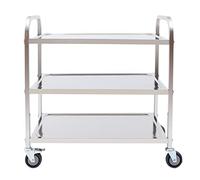 SUONTY Chariot de service à 3 étages, chariot de transport avec roulettes et freins de stationnement, 4 roues, chariot de service avec frein, 85 × 45 × 90 cm, acier inoxydable