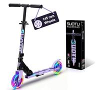 SUOTU Trottinette pour Enfants avec Roue Lumineuse de 145 mm, Charge Max: 100 kg, Pliable, Hauteur Réglable, Scooter pour Garçons et Filles de 3 à 12 Ans, Aluminium (Noir- Violet)