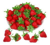 Suoumwa 100 PCS Festival Party for Home Kitchen Photography Cake Decor Artificial Red Strawberries Fake Plastic Strawberry