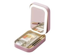 Suoumwa Boîte de Rangement de Maquillage avec Miroir LED - Trousse de Voyage Portable avec Grande Capacité, Idéale pour les Accessoires de Maquillage A