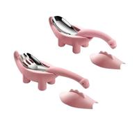 Suoumwa Cuillère et Fourchette D'Alimentation Infantile en Forme de Ensemble de Vaisselle de Dessin Animé pour Rose