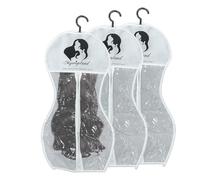 Suoumwa de Rangement pour Perruques avec Cintre, Cintre pour Perruques Multiples, de Rangement pour Perruques, Sac Rangement pour Perruques en Forme de Sablier, 3 Pièces, Blanc