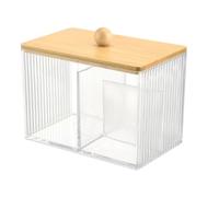 Suoumwa Dispensateur de Coton et de Balle, Support de QTIP en Plastique Transparent avec 3 Compartiments et Couvercles en Bambou pour une Utilisation de la Salle de Bain