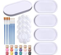 Suoumwa Ensemble de 4 Plateaux à en Céramique à Peindre, Prêts à Être Peints. Kit de Support pour Vos Propres Créations Céramiques avec Pinceau et Palette pour Adultes.