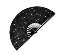 Suoumwa Éventail Pliant à Paillettes pour Rave avec Support pour Fan de Main pour, Festival, Club, Soirée, Danse - Noir
