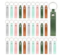 Suoumwa Kit de 50 Porte-Clés en Cuir PU, Porte-Clés Vierges avec Rivets et Anneaux, Porte-Clés Rectangulaires en Cuir pour Bricolage