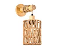 Suoumwa Lampe Murale pour Tête de Lit en Rotin à Corde Design, Luminaire Cylindrique pour Chambre à Coucher, Éclairage Décoratif de Style Ferme, Campagne, Abat-Jour 1 Pièce