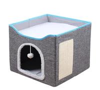 Suoumwa Lit pour Chat Pliable avec Boule Moelleuse et Griffoir pour Chat, Grand Cube pour Chaton, Couchage Confortable, Fournitures pour Animaux de Compagnie