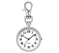 Suoumwa Montre de Poche à Quartz à Clipser Clip on, Ronde, avec Un Porte-Clés, Montre de Poche Portable pour Infirmières et Médecins, Couleur Argent et Blanc.