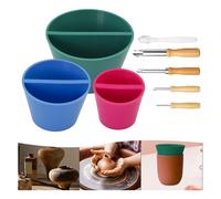 Suoumwa Outil de Poterie Rim Cone Tool 4 Pack en Acier Inoxydable, Coupe-Cercle en Argile et Brosse de Nettoyage pour Potiers, Artistes et Bricoleurs