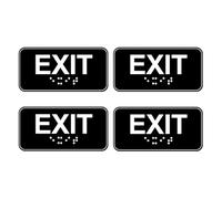 Suoumwa Signe de Sortie de 4pcs avec Braille avec Bandes de Adhésives pour Bureau Extérieur Intérieur pour Immeubles de Bureau en Plein Air Intérieur