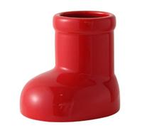 Suoumwa Vase en Forme de Botte en Céramique Rouge et Porte-Stylo, Mignon Rangement de Table Cartoon, Pot à Fleurs Ikebana pour la Décoration de