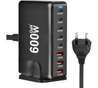 Suoxiom 600 W Chargeur multiple USB C - Station de charge USB GaN III sécurisée 8 ports, bloc de charge portable charge rapide pour voyage avec PD 140 W (portable)/QC 30 W, compatible avec MacBook Pro