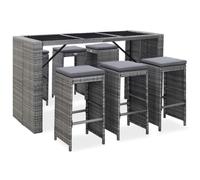 SUP718541 Ensemble Table de bar + 6 tabourets bar Meuble de bar de jardin 7 pcs et coussins Résine tressée Gris 55553
