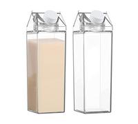 Supatmul 2 Pièces Bouteille d'eau en Lait Transparent, 1000ml Bouteille Lait Carrée Claire en Plastique Réutilisable, Bouteille Jus d'eau, Bouteille Thé Glacé, pour Fitness,Camping,Sport