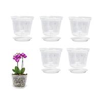Supatmul 5 Pots d'orchidée, Pot pour orchidées Transparent en Plastique avec Trous Drainage et soucoupes, Pots Fleurs Pots d'orchidée pour Guider la Croissance des Racines des orchidées Ø 14 cm