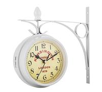 Supatmul Gare Double Face - Gare Rétro - Horloge Murale Double Face - Horloge Murale en Fer Aspect Antique Européen pour L’intérieur et L’extérieur Maison Jardin Cuisine Cour 21.8X24CM