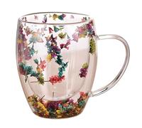 Supatmul Tasse en Verre avec Fleur sèche, Fleurs séchées Tasses à Double Paroi, 350ml Tasses À Café À Double Paroi, tasse en verre isotherme résistant à la chaleur avec fleurs séchées,