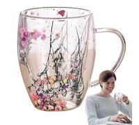 Supatmul Tasse en Verre avec Fleur sèche, Fleurs séchées Tasses à Double Paroi, 350ml Tasses À Café À Double Paroi, tasse en verre isotherme résistant à la chaleur avec fleurs séchées,