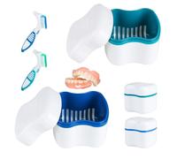 SUPAWAY 2 étuis Boîte à prothèses Étui pour prothèses dentaires Conteneur de prothèses avec Passoire Boîte d'orthodontie avec 2 Brosses de nettoyage prothèses pour stockage trempage nettoyer Bleu+Vert
