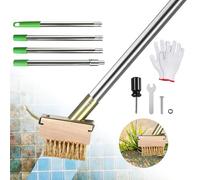 SUPAWAY 2pcs Brosses à joints anti-mauvaises herbes 10cm Balai de jardin en métal Brosse metallique avec 1 jeu manche (1,6 m) Balai exterieur pour élimin mauvaises herbes, mousse joints étroits larges