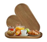 Supaway 3 Plateaux ovales en bois d'acacia 3 x 12 x 2 cm, Plateau de service en bois, Plateaux décoratifs pour présenter des fruits, gâteaux, collations, café, en-cas, de fêtes, Marron naturel