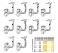 SUPAWAY Support main courante Acier inoxydable supports de rampe main Supports de main courante d'escalier Support mural de rampe en bois pour rampes escalier courante murale, Argent(Bend-10Pcs)