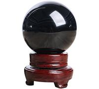 SUPBEI Boule de Cristal d'obsidienne Naturelle sur Le Bois pour fengshi, méditation, Divination, décoration Domestique, Guérison des Cristaux de Magie Noire de la Pierre précieuse Noire,80mm