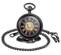 SUPBRO Montre De Poche Mécanique à Papa, Debout Vintage Steampunk Gravé Montres De Poche avec Chaîne pour Hommes, Fête des Pères, des Gentils pour Votre Papa