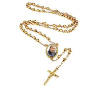 Supcare Chapelet Catholique Doré Personnalisé, Chapelet Chrétien avec Photo Personnalisable, Collier Croix Chrétienne 66+16 cm avec Jésus, Pour Méditation, Prière et Voiture (Avec Coffret Cadeau)