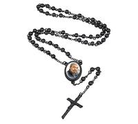 Supcare Chapelet Catholique Noir Personnalisé, Chapelet Chrétien avec Photo Personnalisable, Collier Croix Chrétienne 66+16 cm avec Jésus, Pour Méditation, Prière et Voiture (Avec Coffret Cadeau)