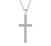 Supcare Collier Croix Argent 925 Pierre Zircon Blanc Chaine Rolo 45 cmZirconium pour Homme Femme Religieux Punk Amulette de Protection Bijoux Unisexe Cadeau Mari Papa Frere Noel