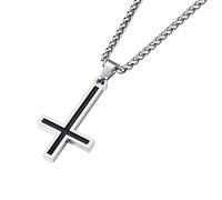 Supcare Collier Croix Homme Croix Inversé Noir Pendentif Chretienne Croix Femme Chaine avec Pendentif Religieux Acier Amulette de Protection Bijoux Cadeau Mari Papa Frere Noel