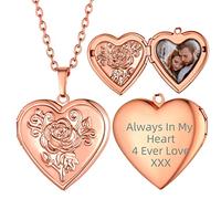 Supcare Collier femme avec médaillon en forme de coeur, 01 Collier or rose avec photo personnalisée, chaîne pendentif cadre photo ajustable 55cm, idées de cadeaux d'anniversaire pour filles