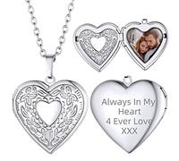 Supcare Collier femme avec médaillon en forme de coeur, 02 Collier argenté avec photo personnalisée, chaîne pendentif cadre photo ajustable 55cm, Idées de cadeaux d'anniversaire pour les filles