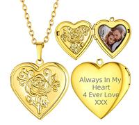 Supcare Collier femme coeur rose avec médaillon, 01 collier doré avec photo personnalisée, 55cm de chaîne pendentif photo ajustable, idées cadeaux anniversaire de Noël pour les filles