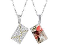 Supcare Collier persoanisé avec pendentif en forme d'enveloppe d'amour pour femme, médaillon photo gravé avec oxyde de zirconium, bijoux commémoratifs pour maman et épouse, Zircone cubique