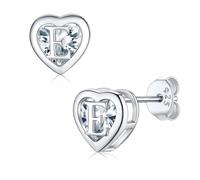 Supcare Cœur Boucles d'oreilles pour femme en argent 925, E Lettre Initiale Petites Boucles d'oreilles, Tennis Boucles d'oreilles brillantes, cadeaux pour maman fille, Argent sterling Zircon