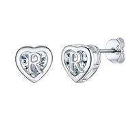 Supcare Cœur Boucles d'oreilles pour femme en argent 925, R Lettre Initiale Petites Boucles d'oreilles, Tennis Boucles d'oreilles brillantes, cadeaux pour maman fille, Argent sterling Zircon