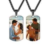 Supcare Pendentif Photo pour Homme, Gravure Texte & Image, Antioxydant | Impression UV Sous Résine, Hypoallergénique, Antioxydante, Étanche, Gravure Nom/Date, Cadeau Anniversaire, Fête Des Pères