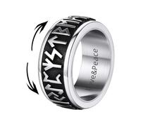 Supcare Vikinghi Bague anti-stress pour homme en acier argenté/noir, taille 14-32 vintage bague personnalisée gravure avec runes vikinges/nœuds celtiques, coffret cadeau, 17-Cfr.57mm, Acier inoxydable