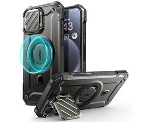 SUPCASE Coque pour iPhone 15 Pro Max Magnétique avec Protecteur Caméra Support Réglable [MagSafe Compatible] [Mag XT] Robuste Antichoc avec Béquille Intégrée Protection pour iPhone 15 Pro Max, Noir