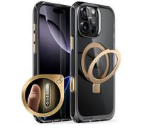 SUPCASE Coque pour iPhone 16 Pro Max avec Support Anneau (UB Mag Stand) [MagSafe Compatible] [Protection Militaire] Coque Magnétique Transparent Ultra-Fine pour iPhone 16 Pro Max 6,9" (Noir/Or)